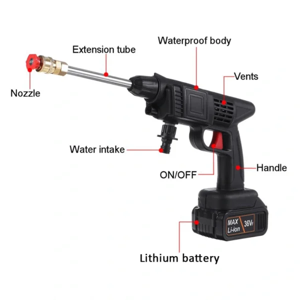 High Pressure Rechargeable Car Washer Spray Gun - Image 3